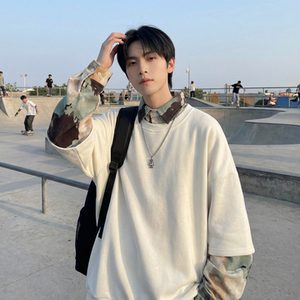 现货慵懒假两件衬衫领卫衣日系情侣碎花上衣 A881-P65，男装衬衫，星座1017