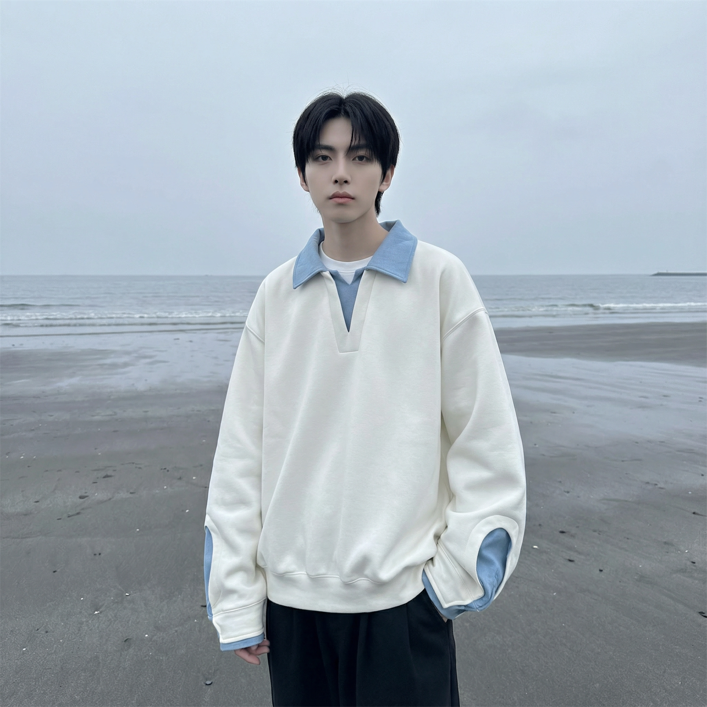 现货春季新款翻领高级感衬衫领上衣长袖卫衣男装潮WY212-P68，男装衬衫，星座1017