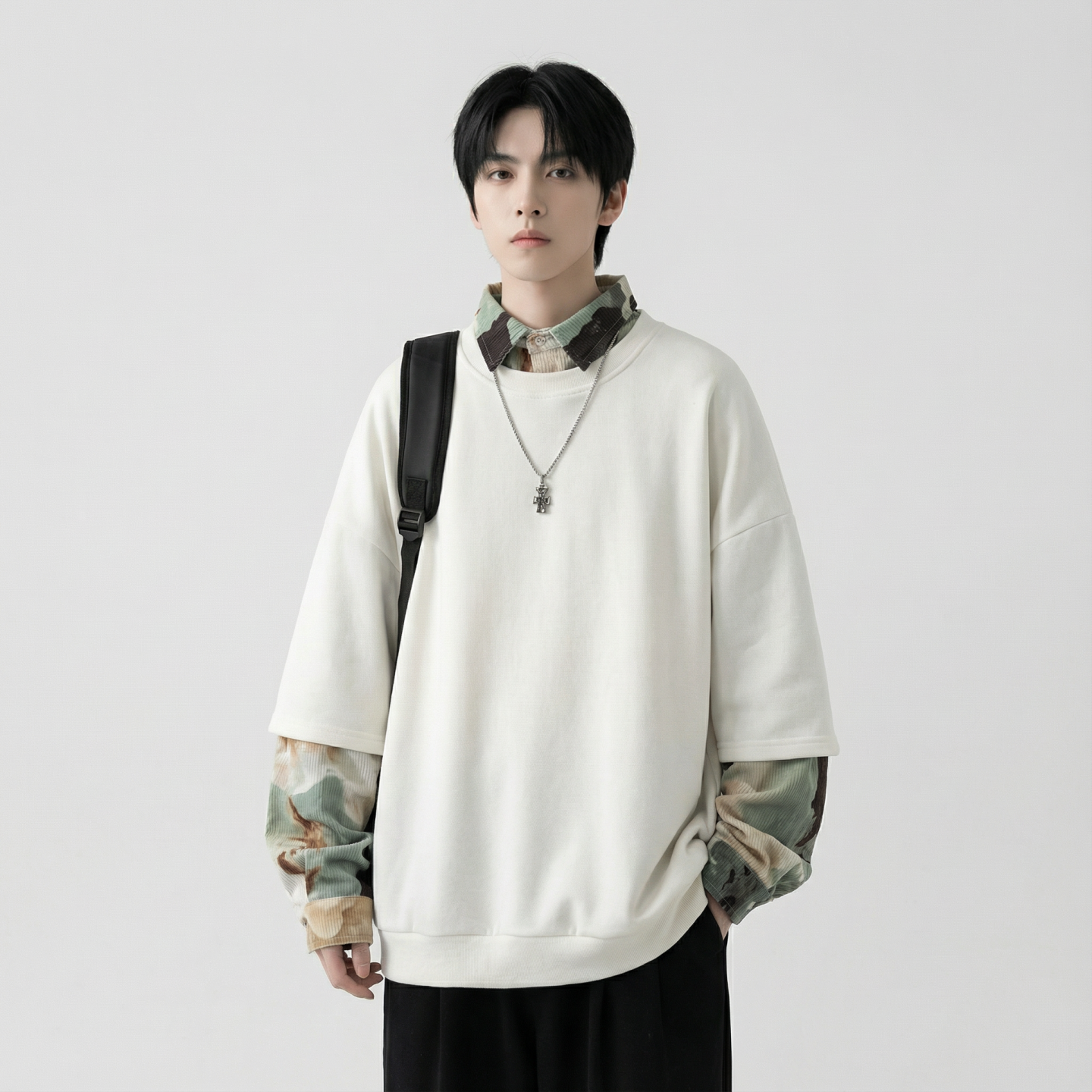 现货慵懒假两件衬衫领卫衣日系情侣碎花上衣A881-P65，男装衬衫，星座1017