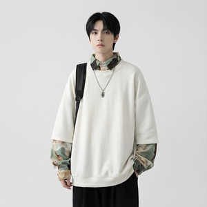 现货慵懒假两件衬衫领卫衣日系情侣碎花上衣 A881-P65，男装衬衫，星座1017