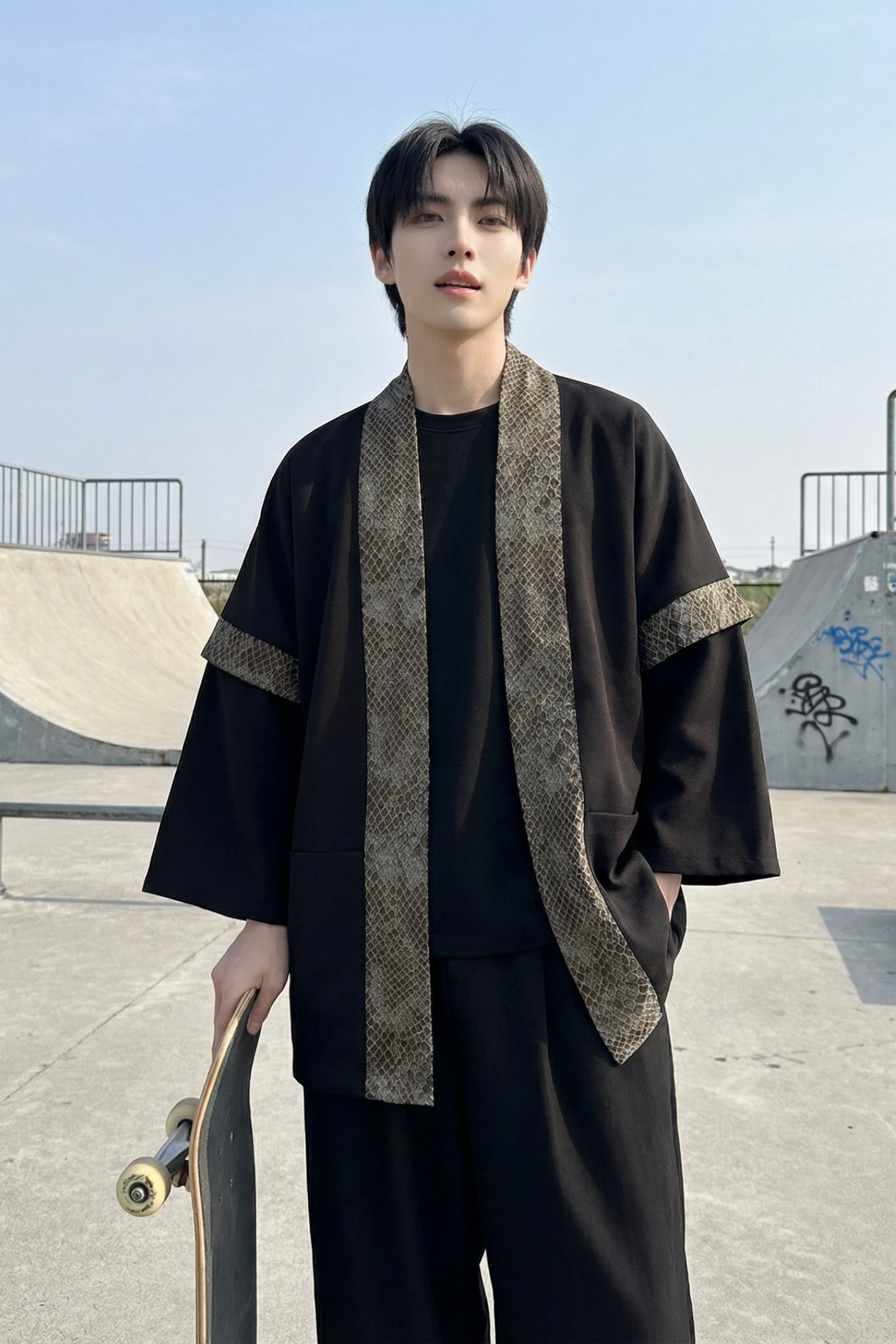 现货春秋风蟒纹印花拼接男士道袍汉服D3206-P78,男装民族服装,星座1017