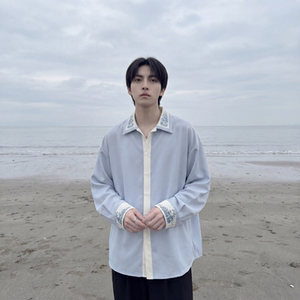 现货潮衬衫小众刺绣长袖衬衣新中式情侣外套 DY877-P68，男装衬衫，星座1017