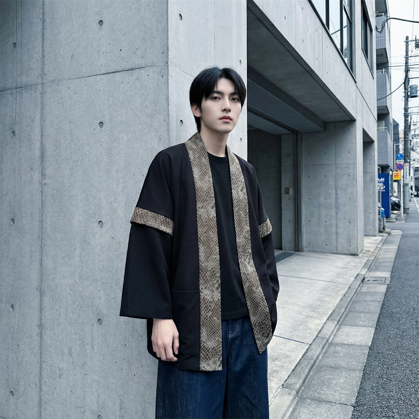 现货春秋风蟒纹印花拼接男士道袍汉服D3206-P78，男装民族服装，星座1017