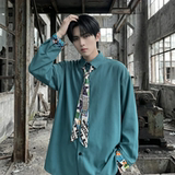 现货长袖衬衫男潮流带领带帅气港风高级感情侣衬衣FA32-P55，男装衬衫，星座1017