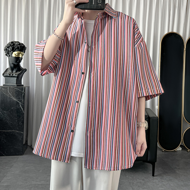 2023新款条纹衬衫夏季男潮流短袖衬衣1017-CC31-P38，男装衬衫，星座1017