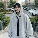 现货烫钻可拆卸领带设计连帽卫衣重磅细闪宽松慵懒外套W2056-P89，女装短外套，星座1017