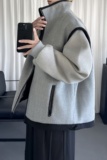 现货灰色拼接毛呢外套男女秋冬休闲百搭中性风上衣Y2034-P118，女装短外套，星座1017