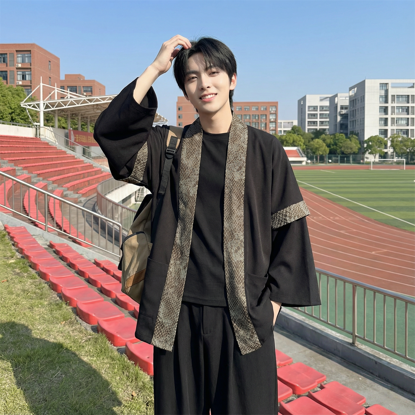 现货春秋风蟒纹印花拼接男士道袍汉服D3206-P78,男装民族服装,星座1017