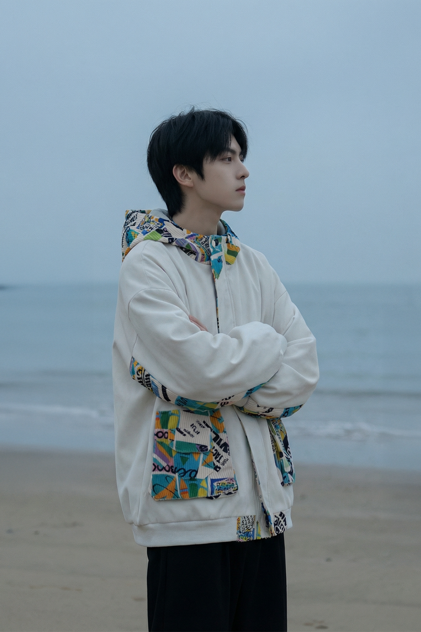 现货春款潮流涂鸦拼接夹克开衫连帽外套WT23-P75控96,男装夹克,星座1017