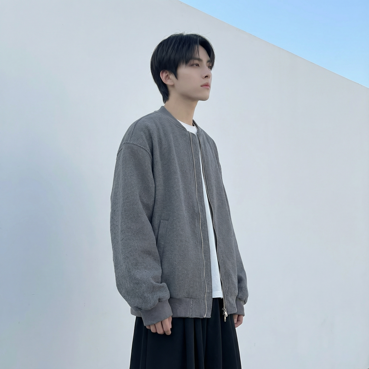 现货2026日系痞帅华夫格宽松休闲棒球立领夹克衫外套NK828-P89，男装夹克，星座1017