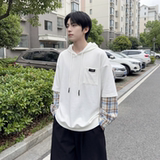 现货春季连帽卫衣男潮牌ins假两件拼接格子慵懒风W8212-P68，男装卫衣，星座1017