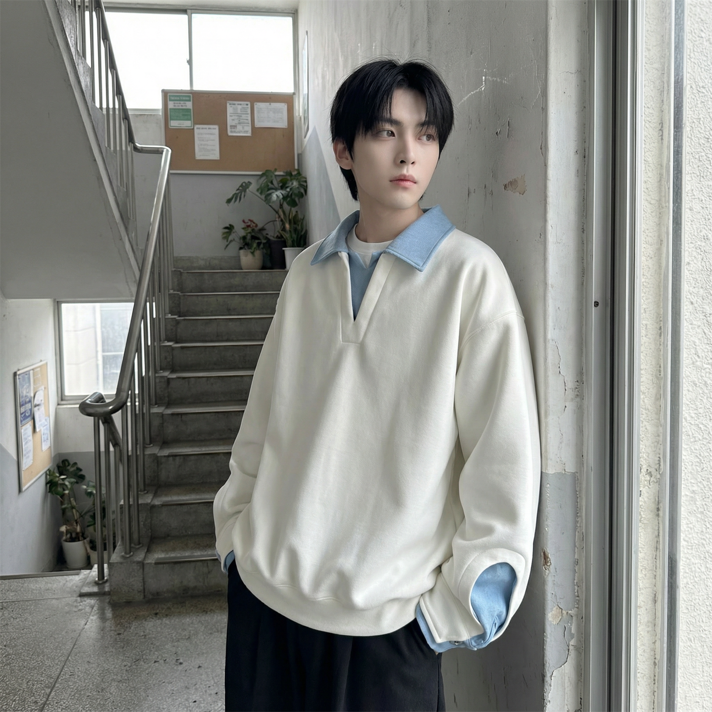 现货春季新款翻领高级感衬衫领上衣长袖卫衣男装潮WY212-P68，男装衬衫，星座1017