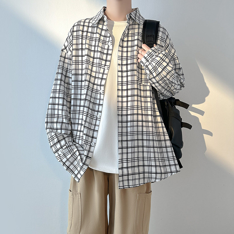 2023春夏格子衬衫男长袖ins潮寸衫雅痞潮休闲衬衣1017-FC75-P48,男装衬衫,星座1017