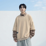 现货2026春款假两件卫衣衬衫领复古vibe格子美式外套A5613-P65，男装衬衫，星座1017