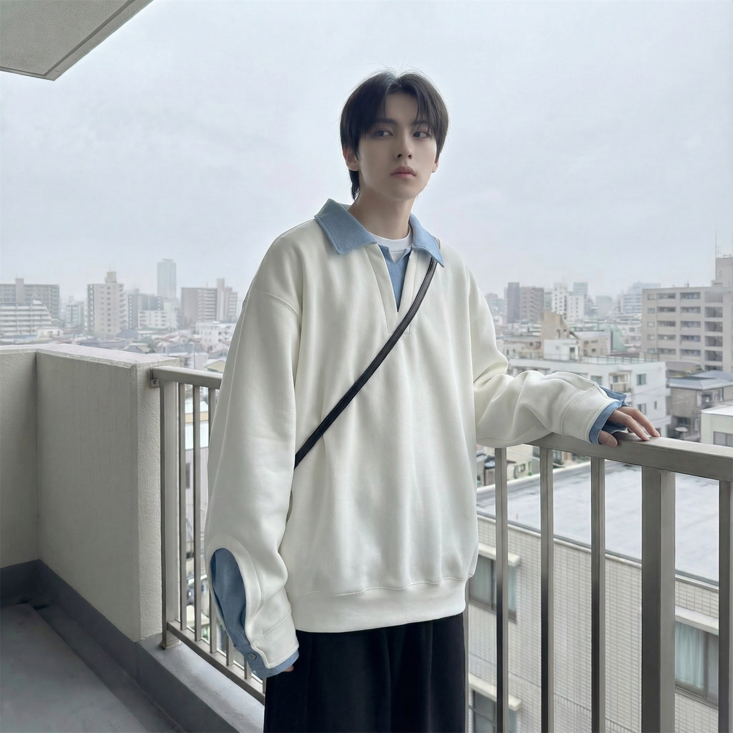 现货 春季新款翻领高级感衬衫领上衣长袖卫衣男装潮 WY212-P68图片