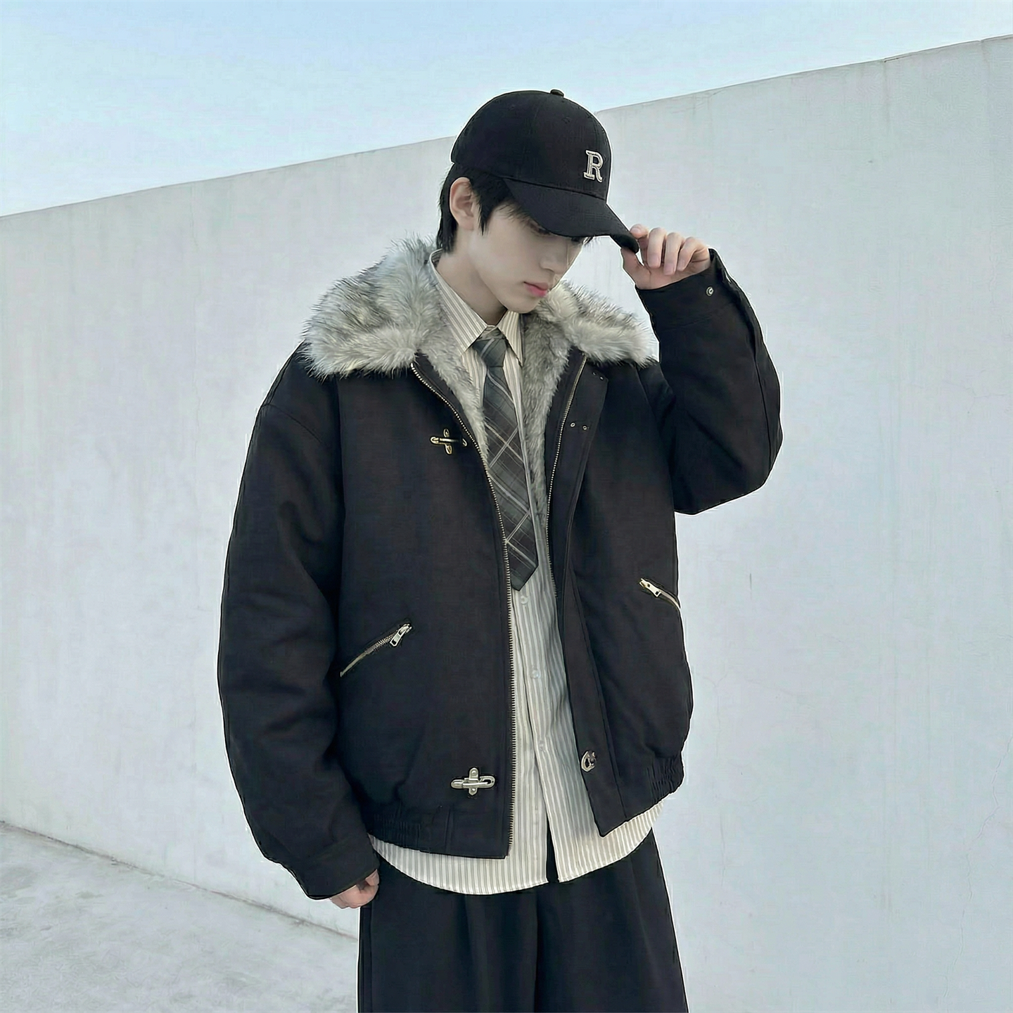 现货毛领复古（仿貂毛领）秋冬季座山雕夹克棉服外套男Q664-P148，男装夹克，星座1017