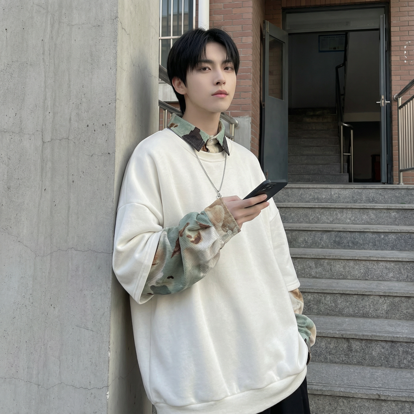 现货慵懒假两件衬衫领卫衣日系情侣碎花上衣A881-P65,男装衬衫,星座1017