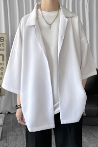 设计感小众纯色衬衫男夏季薄款港风日系dk制服七分袖情侣衬衣外套图片