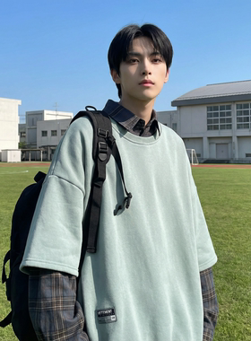 现货 2026春款假两件卫衣衬衫领复古vibe格子美式外套  A5613-P65