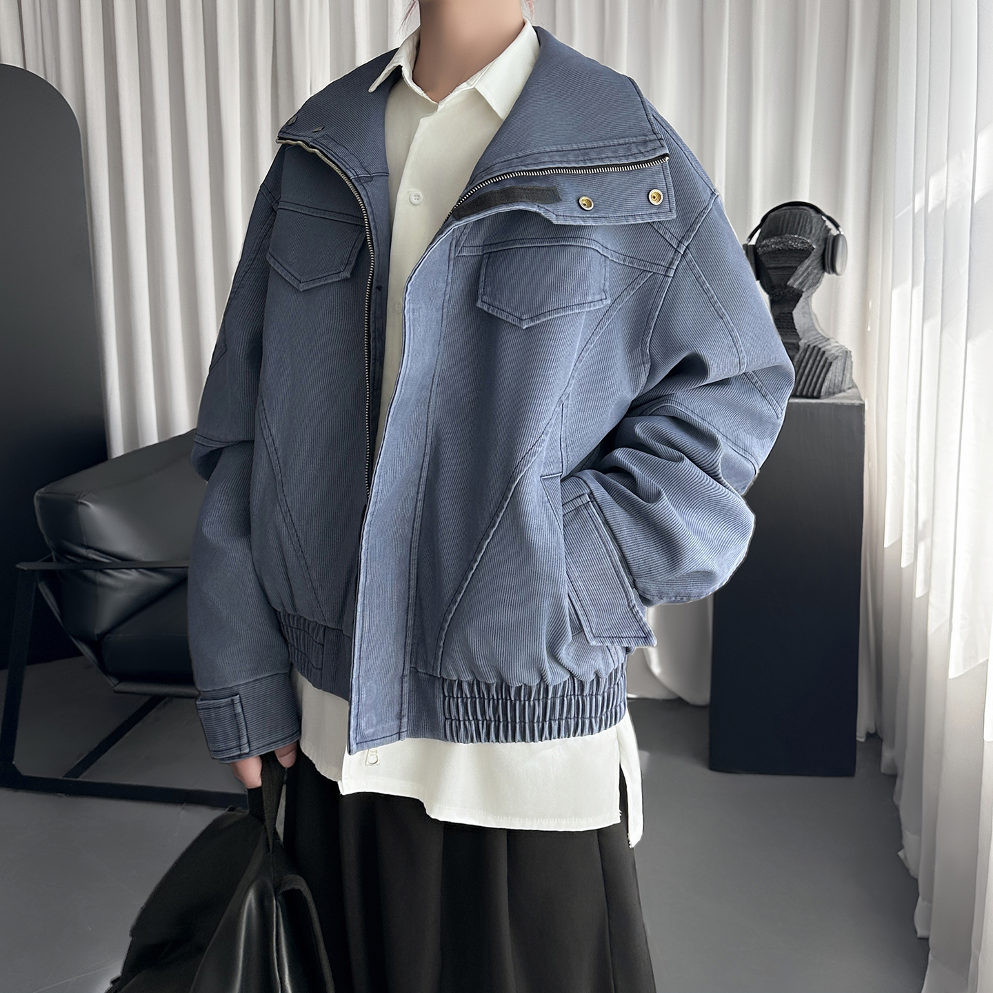 复古立领工装夹克男女咖啡色美式做旧短宽外套R6612-P128,男装夹克,星座1017 复古立领工装夹克男女咖啡色美式做旧短宽外套R6612-P128,男装夹克,星座1017