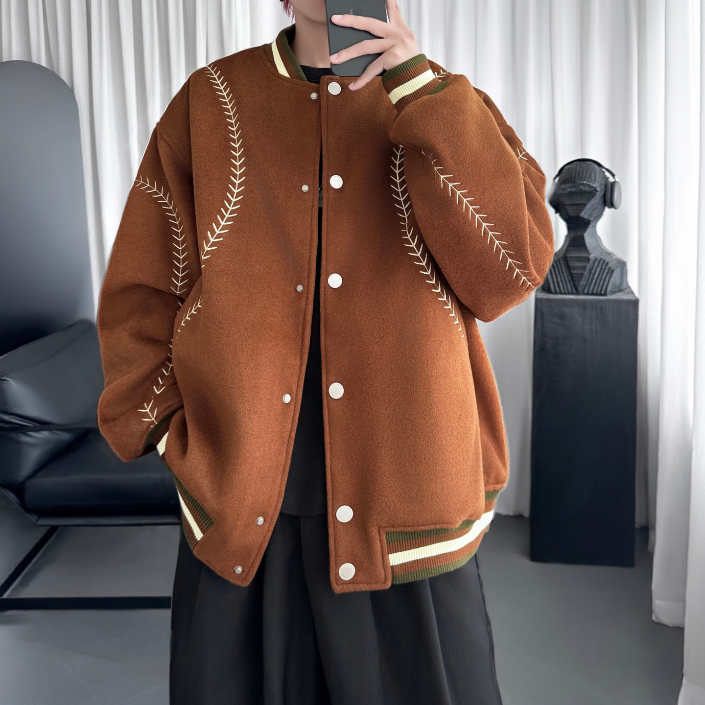 夹棉棒球服厚外套棉服男款冬美式运动棉衣上衣D5319-P138，男装棉衣，星座1017