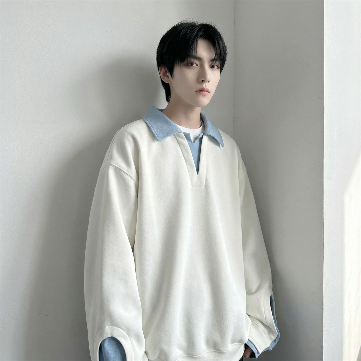 现货春季新款翻领高级感衬衫领上衣长袖卫衣男装潮WY212-P68，男装衬衫，星座1017