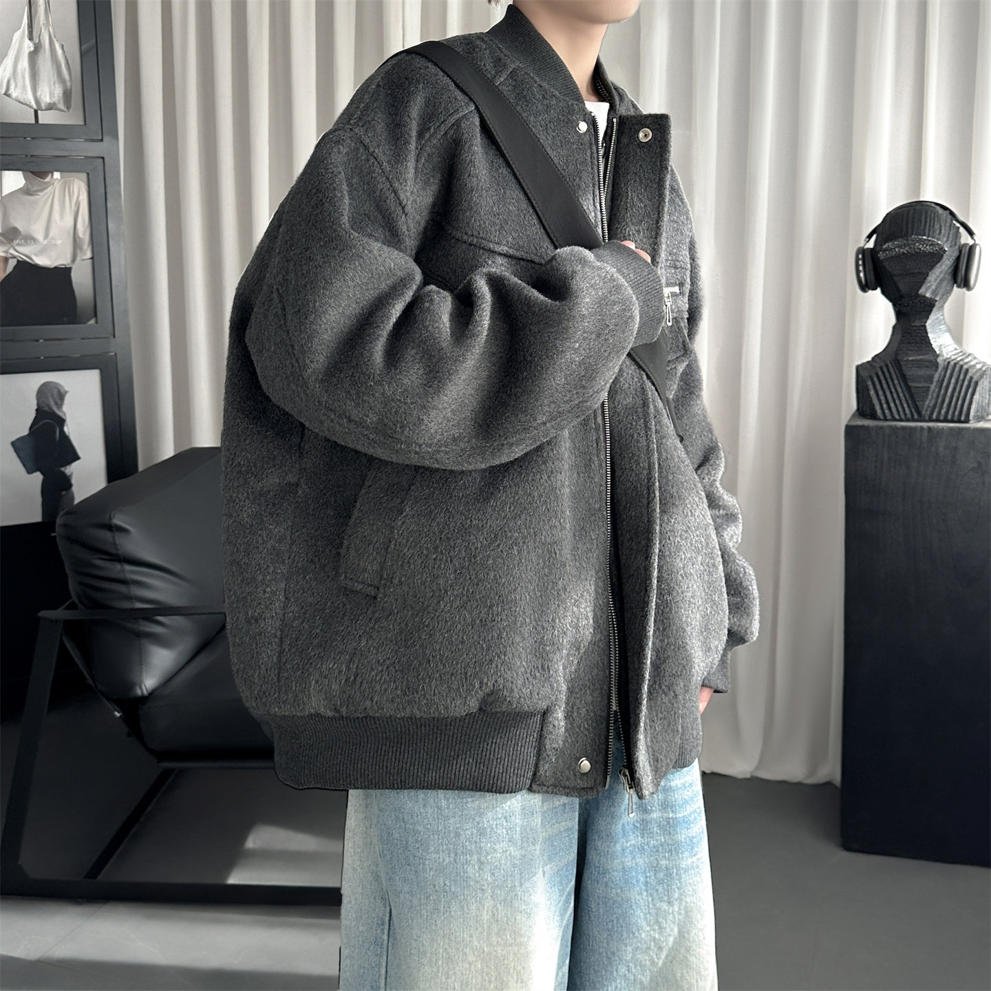 现货美式毛呢夹克棉服加厚高级痞帅夹棉棒球服短款外套Q955-P138,男装夹克,星座1017