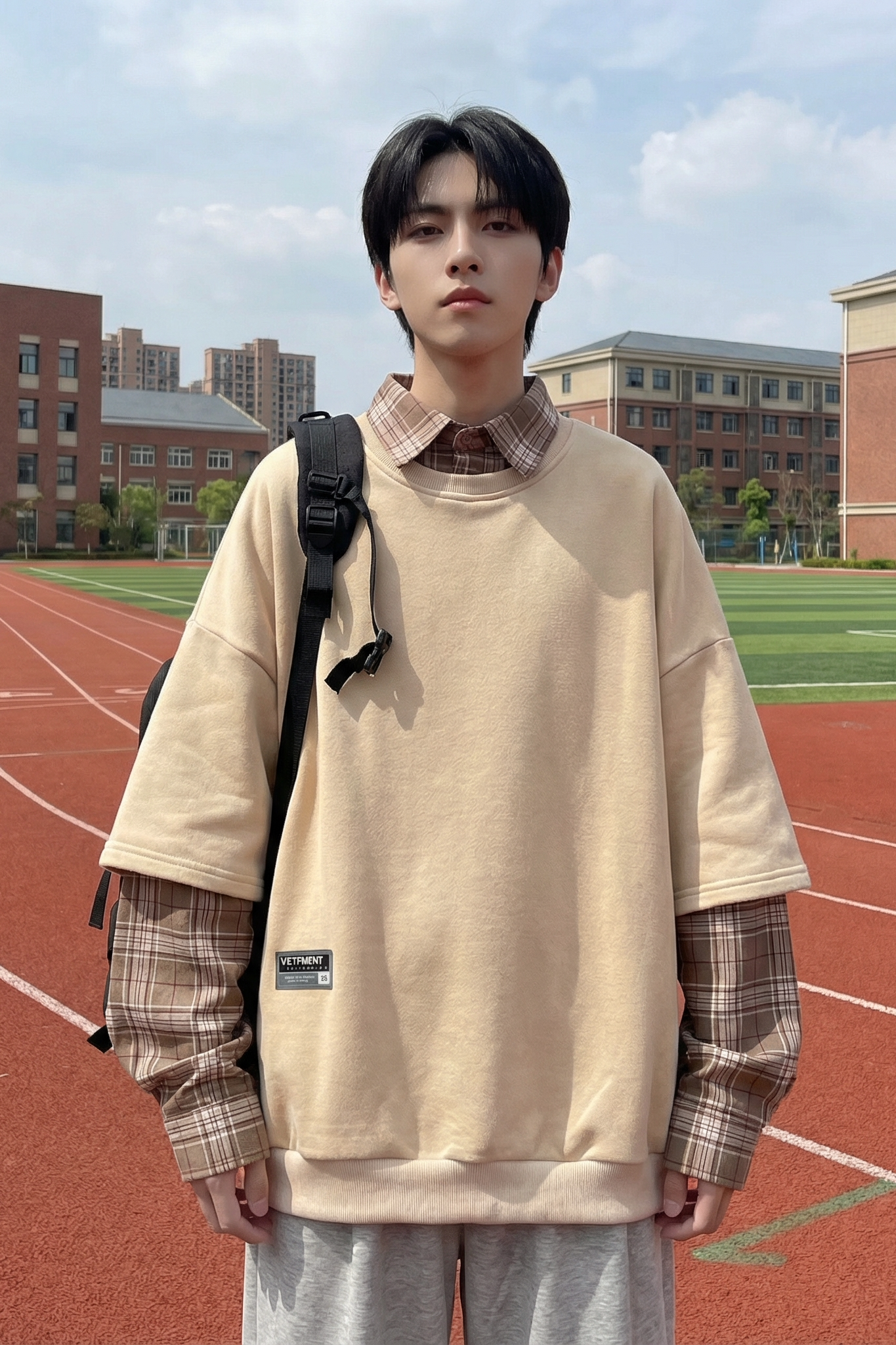 现货2026春款假两件卫衣衬衫领复古vibe格子美式外套A5613-P65,男装衬衫,星座1017
