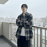 现货2026春复古美式格子长袖衬衫毛边宽松衬衣SC245-P58，男装衬衫，星座1017