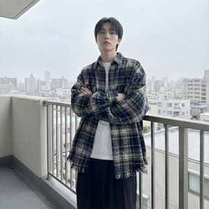现货 2026春复古美式格子长袖衬衫毛边宽松衬衣 SC245-P58图片