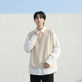 现货假两件长袖衬衫宽松衬衣港风休闲百搭上衣GK25-P58，男装衬衫，星座1017