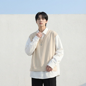 现货假两件长袖衬衫宽松衬衣港风休闲百搭上衣 GK25-P58，男装衬衫，星座1017