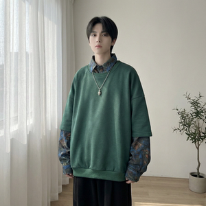 现货慵懒假两件衬衫领卫衣日系情侣碎花上衣 A881-P65，男装衬衫，星座1017