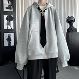 现货小众烫钻可拆卸领带设计连帽卫衣重磅宽松慵懒外套W2056-P89，女装短外套，星座1017