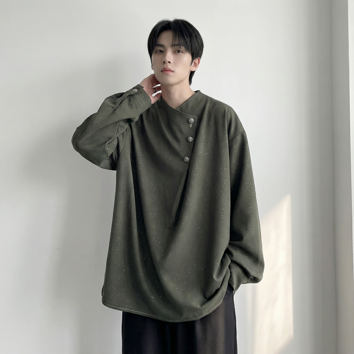 现货新中式痞帅衬衣高级感小香风衬衫微闪潮流痞帅衬衣A903-P68，男装衬衫，星座1017