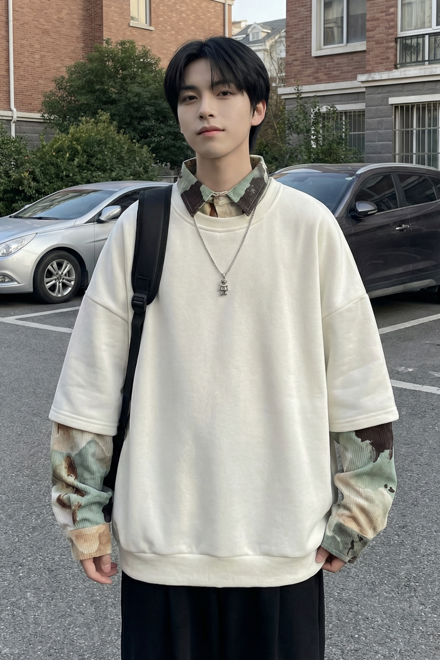 现货慵懒假两件衬衫领卫衣日系情侣碎花上衣A881-P65,男装衬衫,星座1017