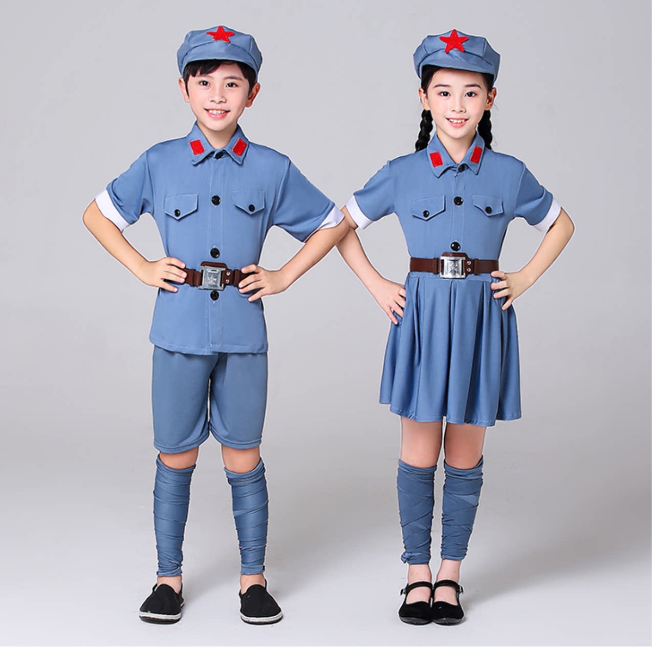 红星闪闪儿童红军演出服小八路军装红卫兵小学生舞蹈连衣裙女童新