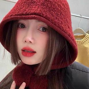 秋冬新款温暖圈圈羊毛毛球巴拉克法帽女显脸小冬季保暖护耳针织帽