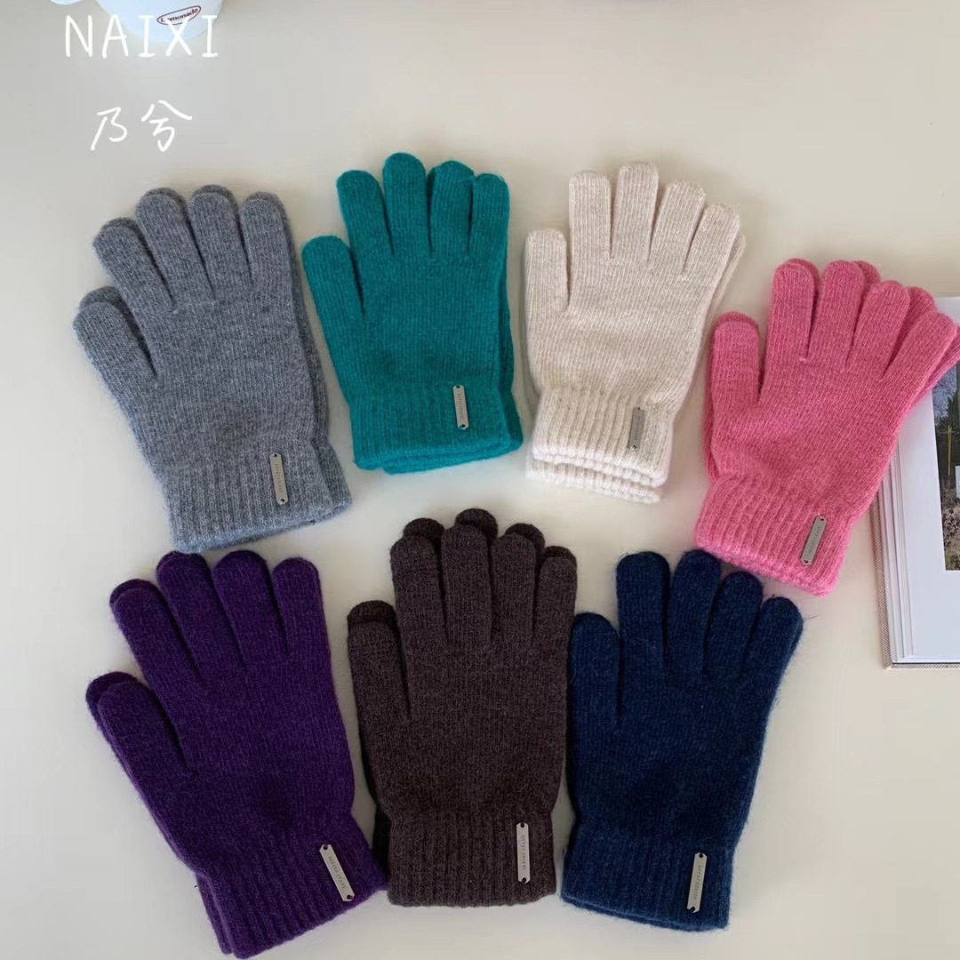 触屏手套冬季男女韩版纯色针织加厚防寒保暖学生户外骑车骑行五指