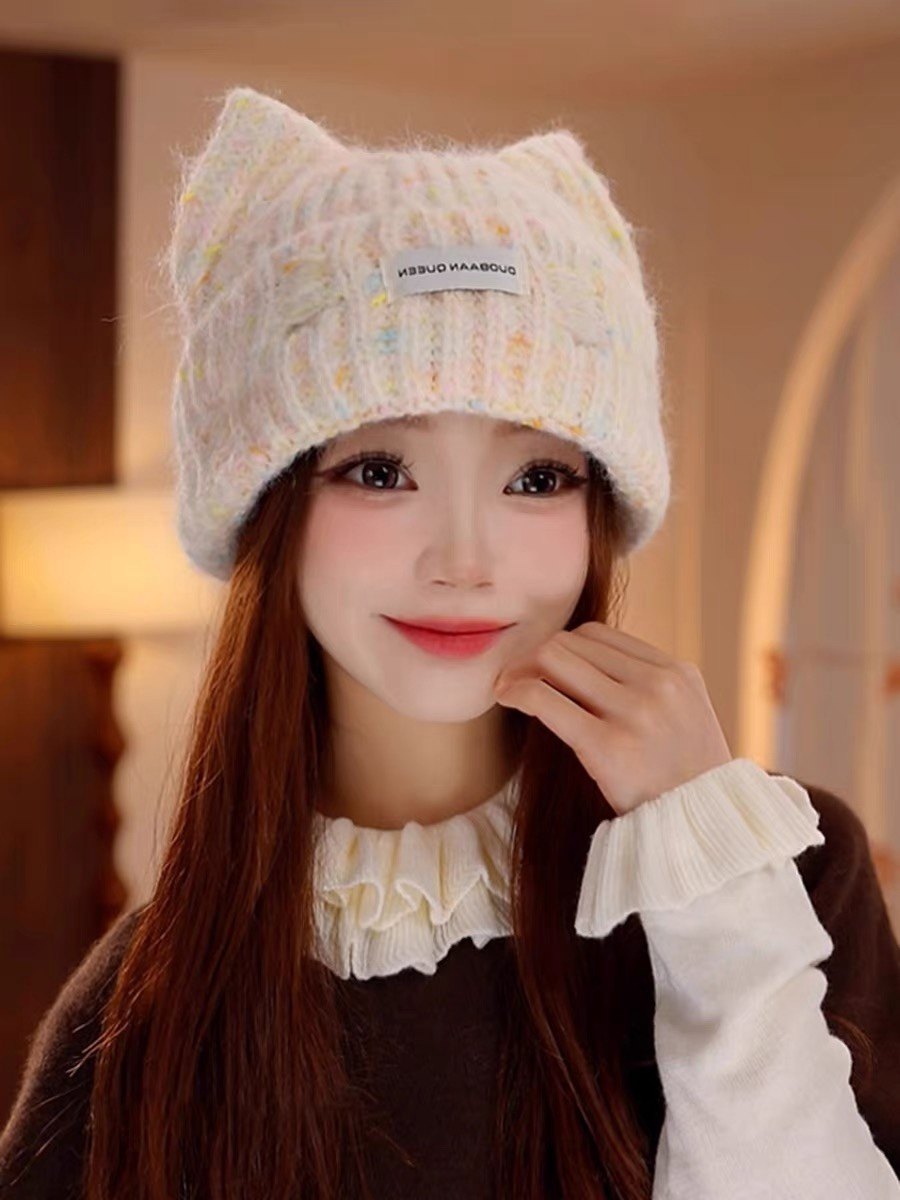 可爱猫耳混色针织帽子女冬季新款保暖防风大头围毛线帽百搭包头帽,服饰配件/皮带/帽子/围巾,帽子,淘宝优惠券,粉丝福利购,淘宝优惠卷