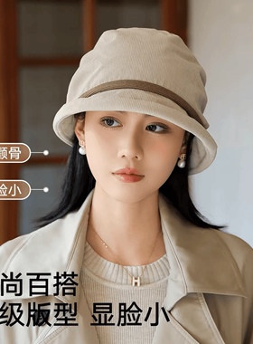 【发财甜甜正版】秋冬高级灯芯绒堆堆帽渔夫帽二合一显脸小保暖帽