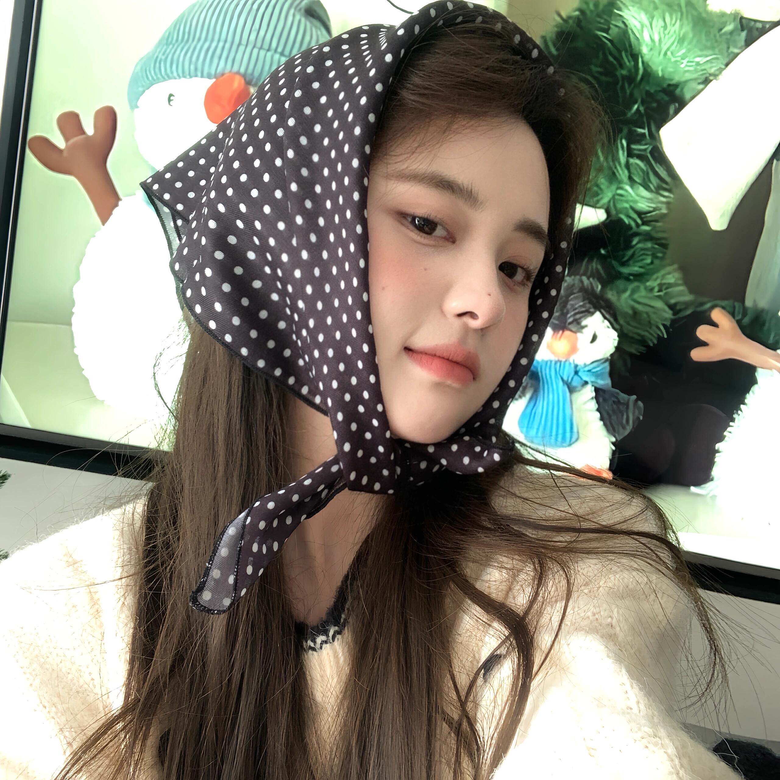 波点控本命~小清新甜美丝巾女春夏季文艺高级感三角巾头巾发带