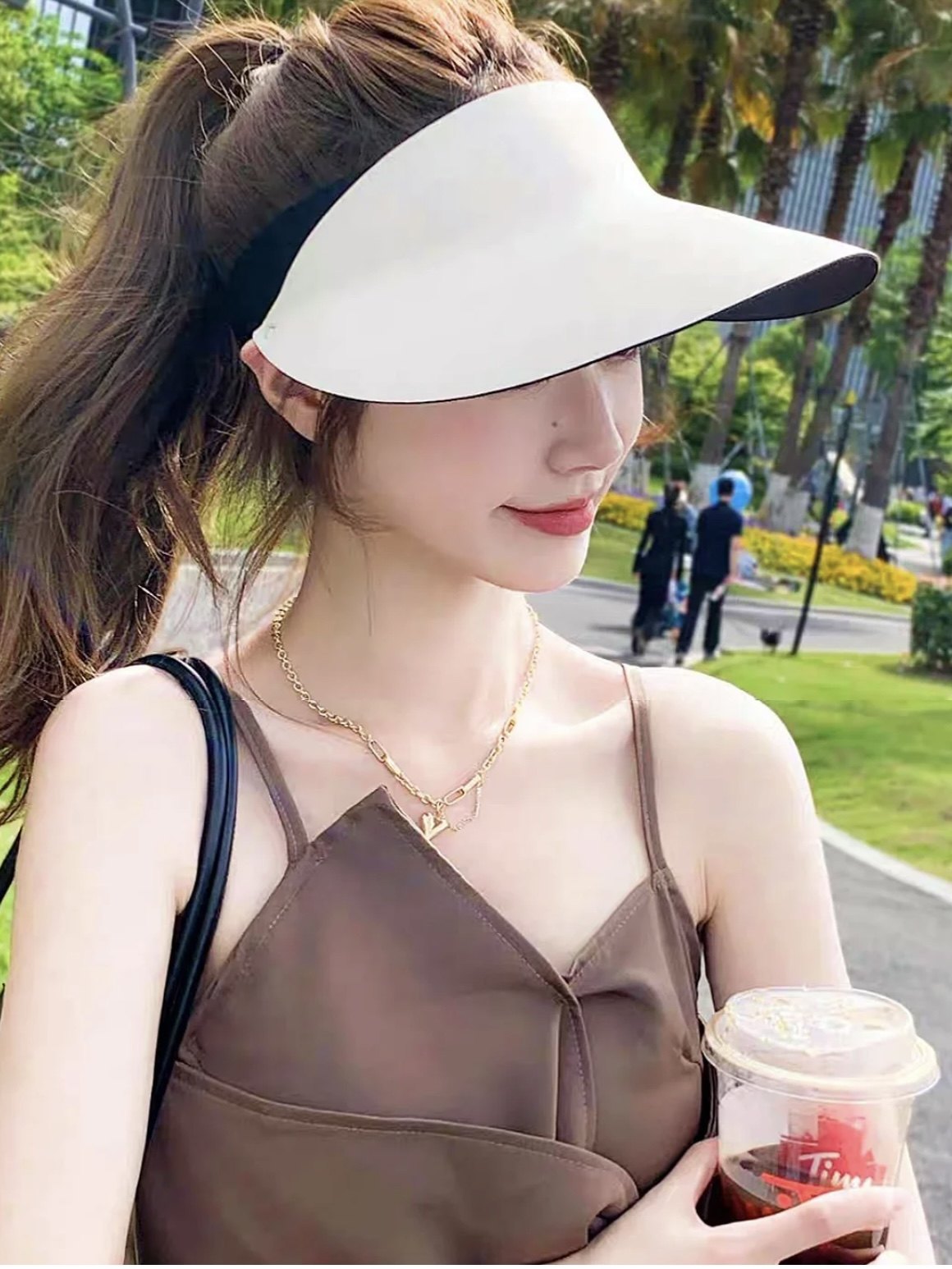 防晒帽女夏季新款防紫外线冰丝粉色太阳帽子发箍大帽檐空顶遮阳帽