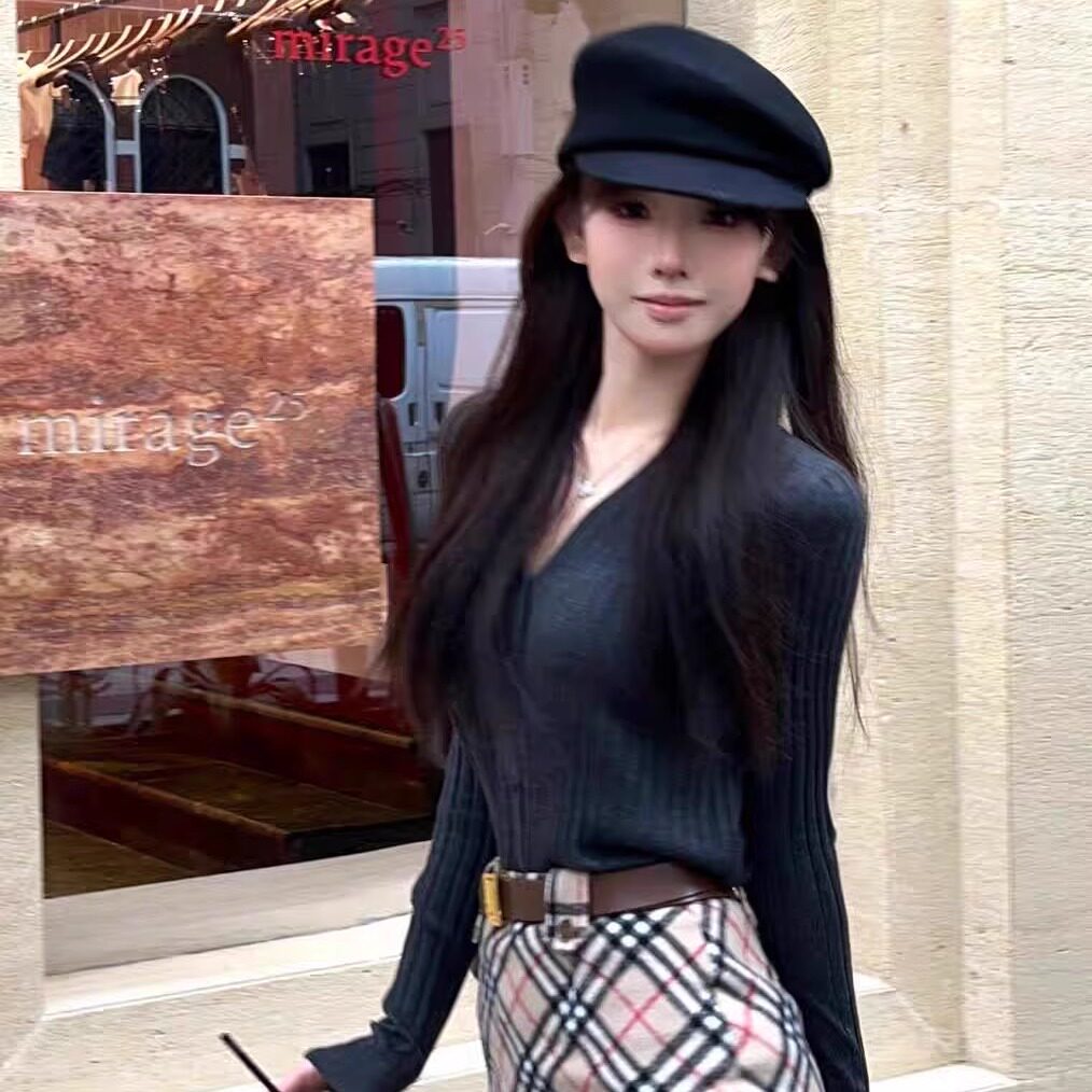 羊毛呢小香风格骑士帽网红黑色马术帽秋冬鸭舌贝雷帽子女简约优雅