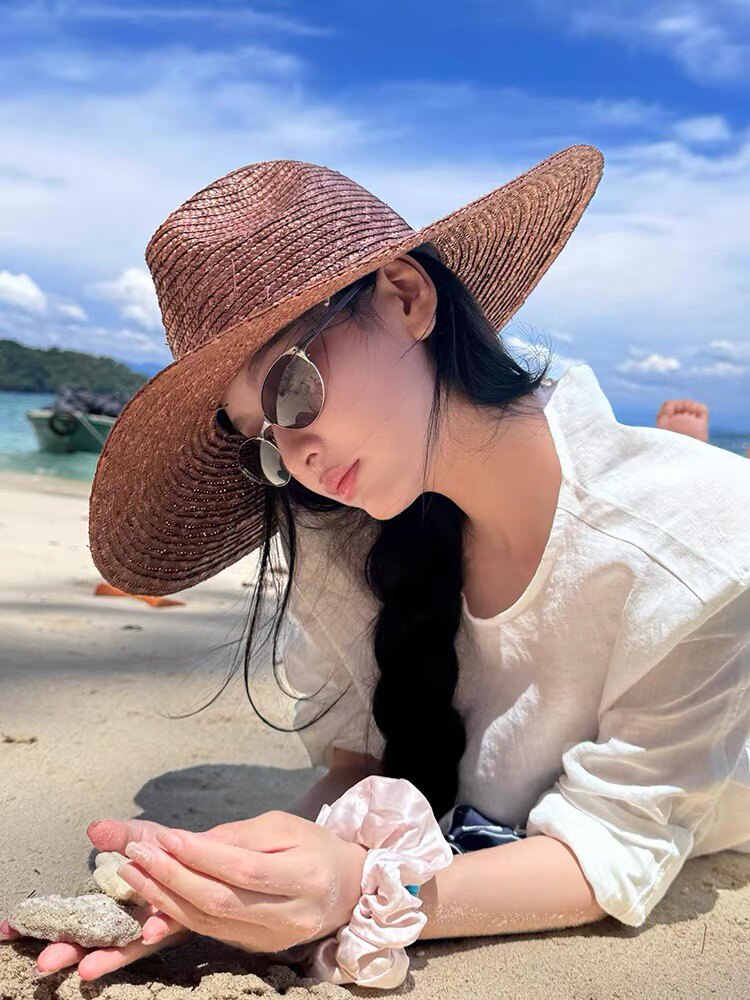 法式英伦复古大檐麦秆草爵士帽女夏季度假沙滩防晒遮阳帽时尚草帽
