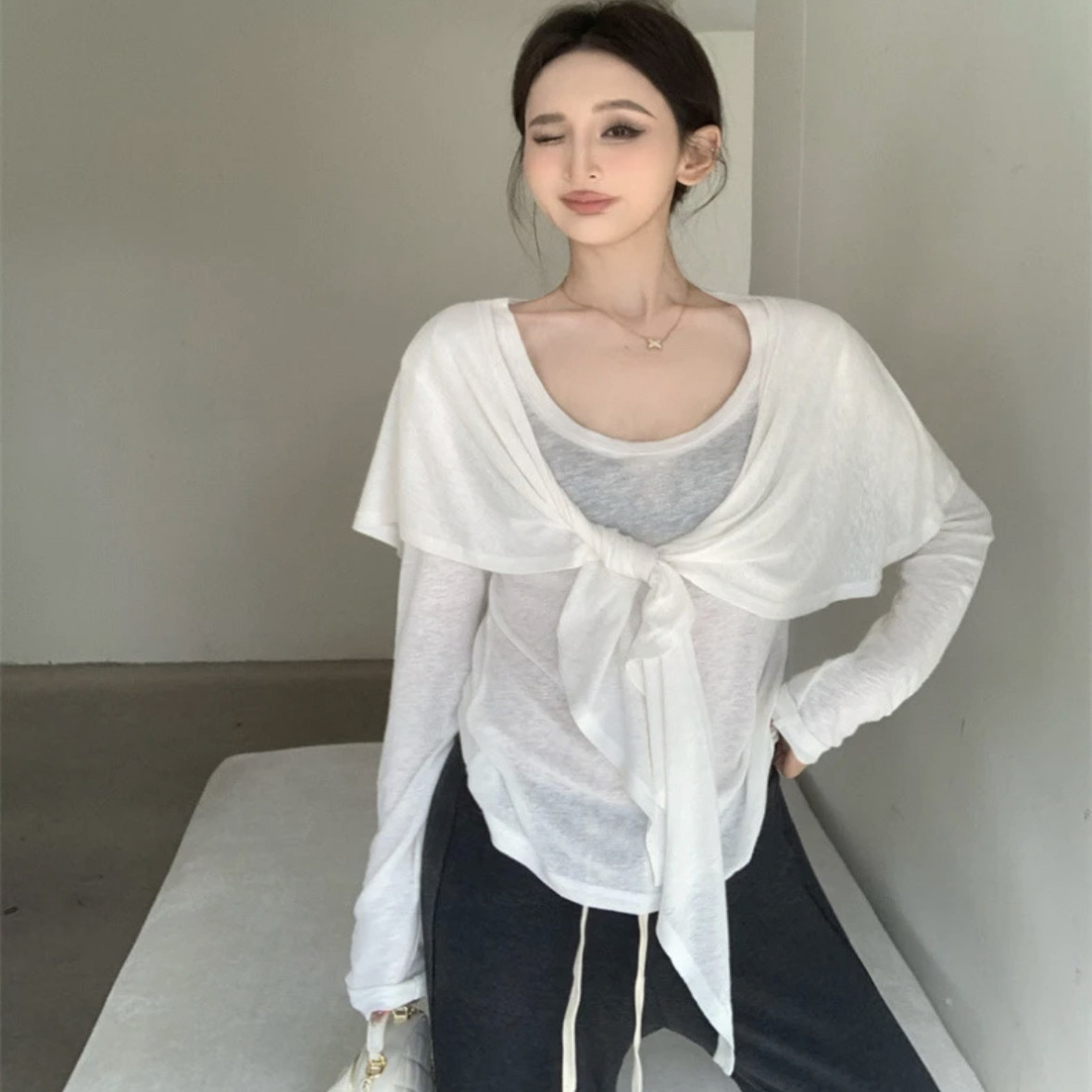 2025新款韩版休闲搭配披肩女夏季薄款时尚感休闲百搭装饰屁帘披肩