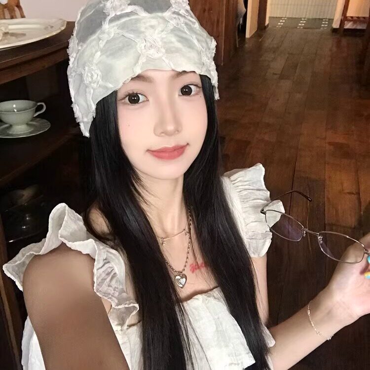 韩系玫瑰花蕾丝包头帽女夏季透气网纱堆堆帽子气质时尚显脸小冷帽