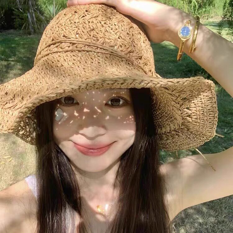 拉菲草帽女春夏大帽檐遮阳防晒帽海边度假编织帽子蝴蝶结沙滩帽子