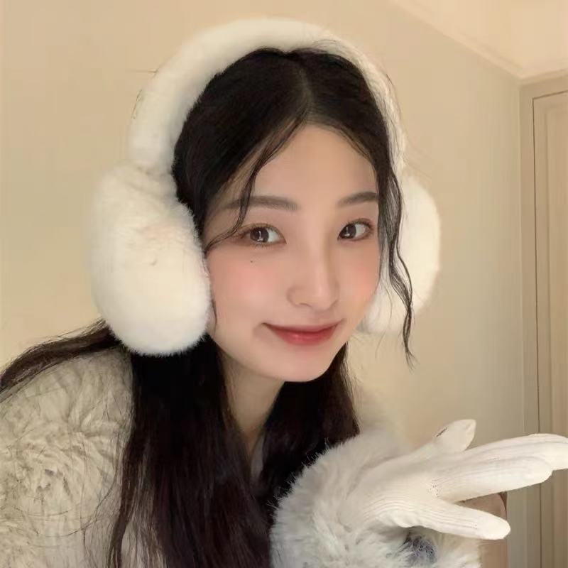 新款韩版百搭纯色简约毛绒耳罩大板型女春秋新款时尚休闲不勒头