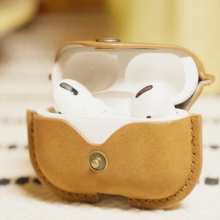 适用airpod pro牛皮耳机壳AirpodsPro保護殼苹果耳机airpods真皮保护套2代蓝牙二ipodpro 三代proairpods3套